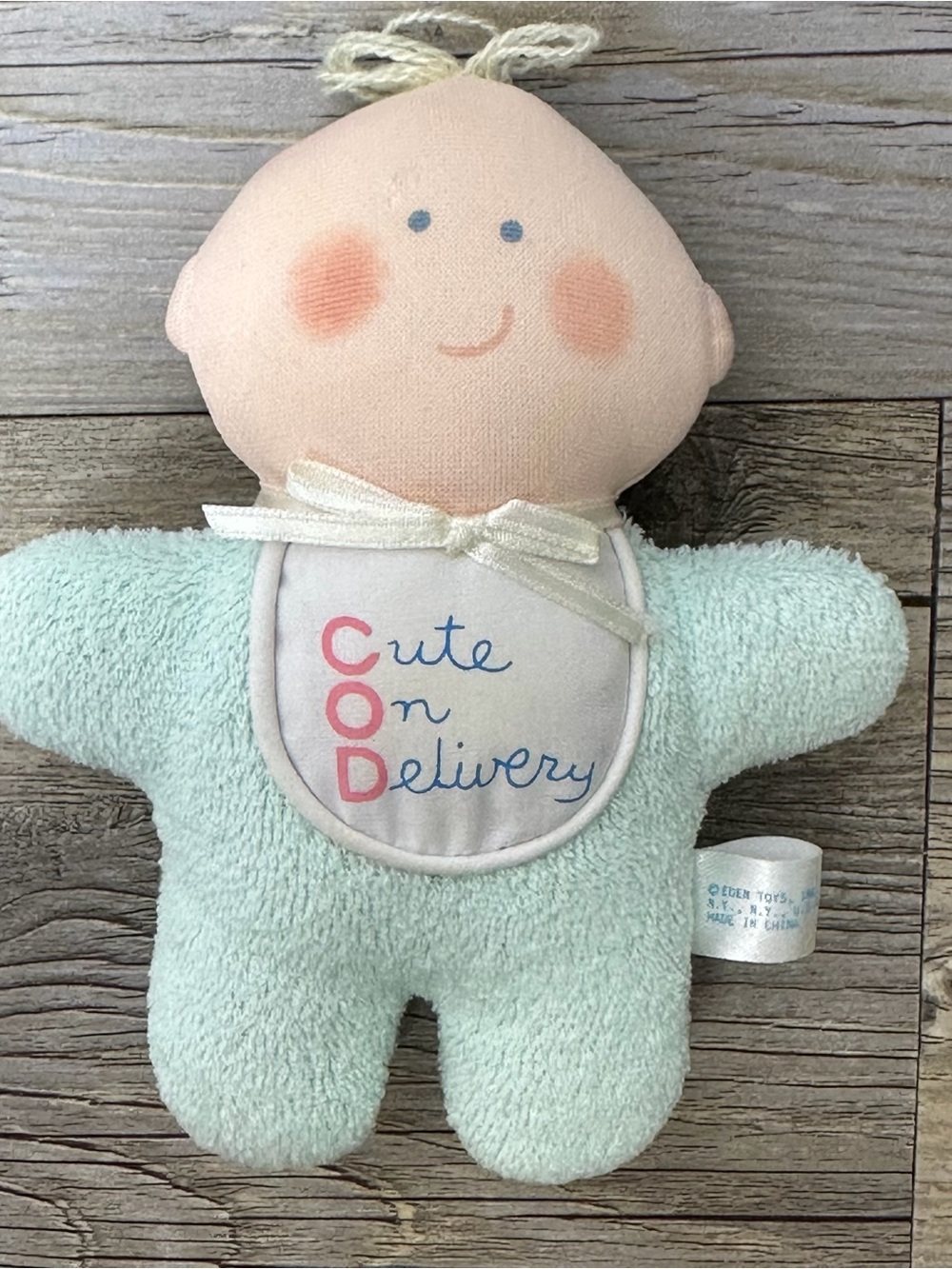 Eden Blue Terry Cloth 5.5" Baby Doll Plush Rattle Mini Small Vintage 3698